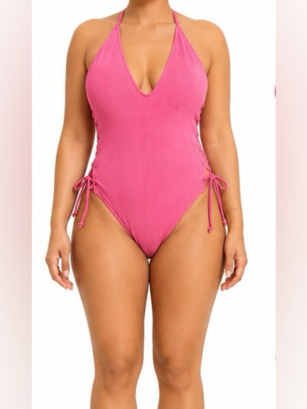 Pink One-Piece Swimsuit with Side Ties - Brand: